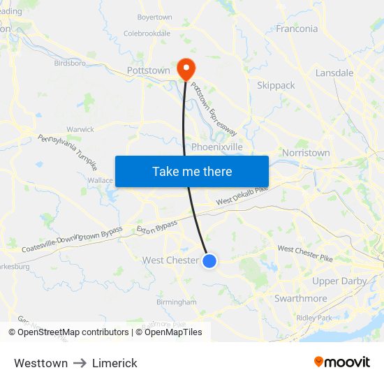Westtown to Limerick map