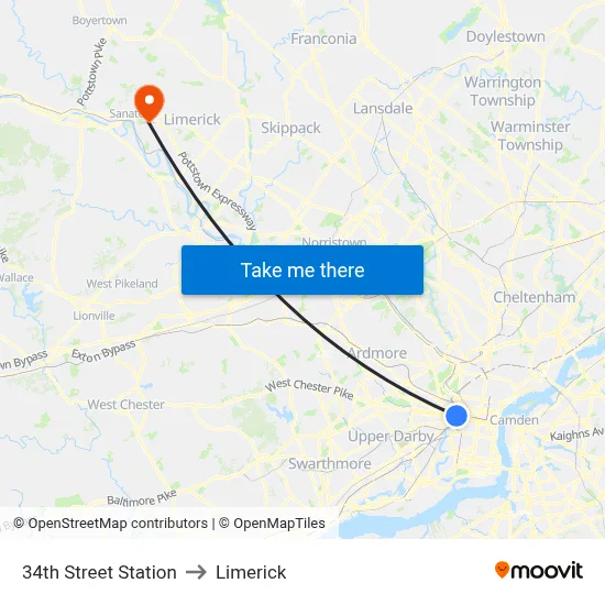 34th Street Station to Limerick map