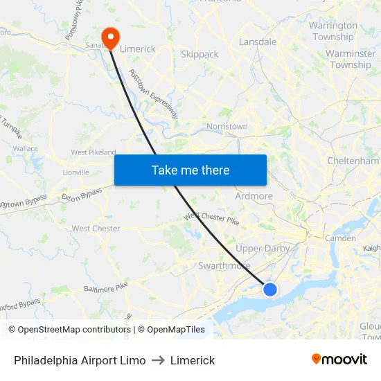 Philadelphia Airport Limo to Limerick map
