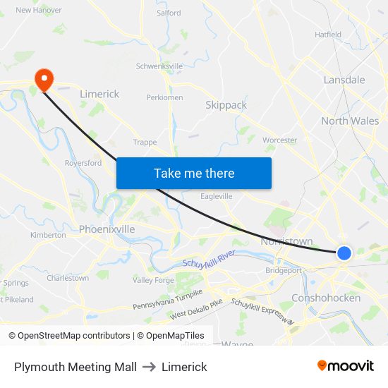 Plymouth Meeting Mall to Limerick map