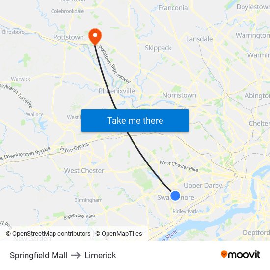 Springfield Mall to Limerick map