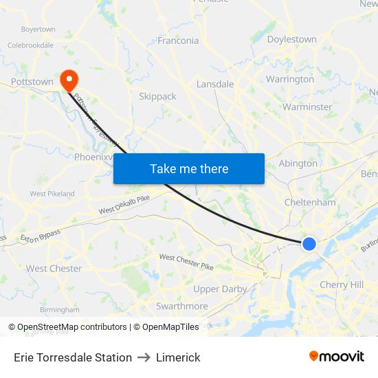 Erie Torresdale Station to Limerick map