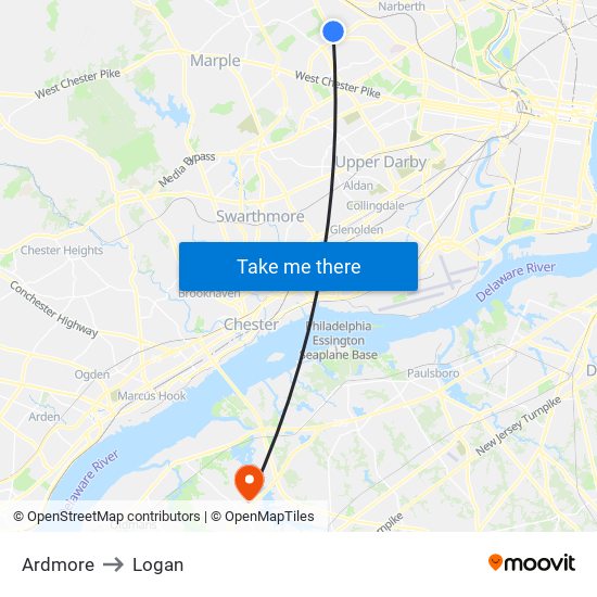 Ardmore to Logan map