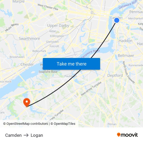 Camden to Logan map