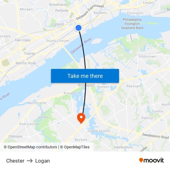 Chester to Logan map