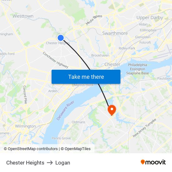 Chester Heights to Logan map