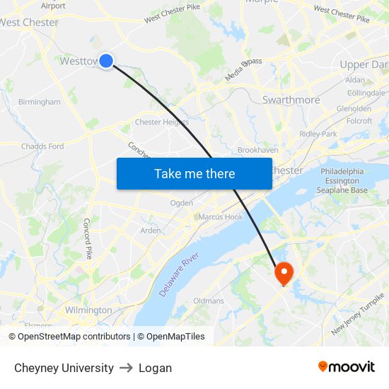 Cheyney University to Logan map