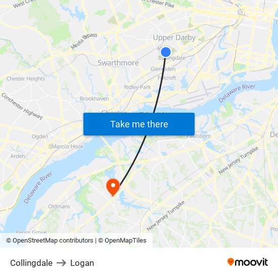 Collingdale to Logan map