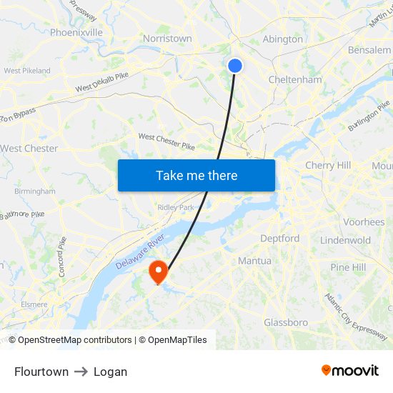 Flourtown to Logan map