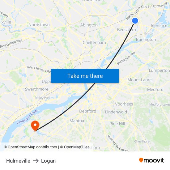 Hulmeville to Logan map