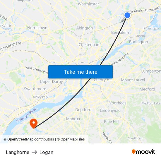 Langhorne to Logan map