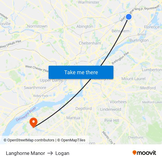 Langhorne Manor to Logan map