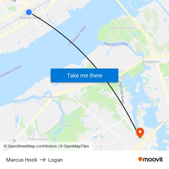 Marcus Hook to Logan map