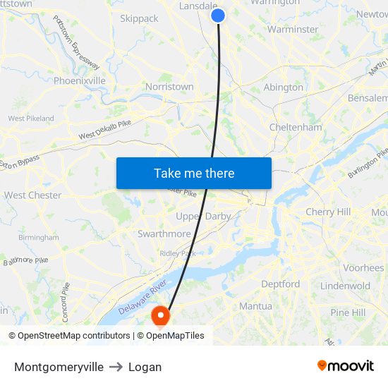 Montgomeryville to Logan map