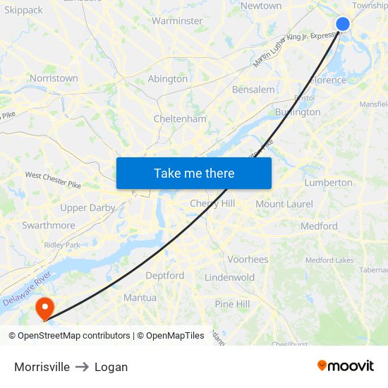 Morrisville to Logan map