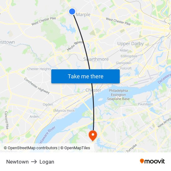 Newtown to Logan map