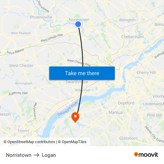 Norristown to Logan map