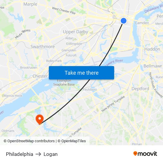 Philadelphia to Logan map