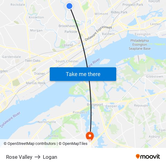 Rose Valley to Logan map