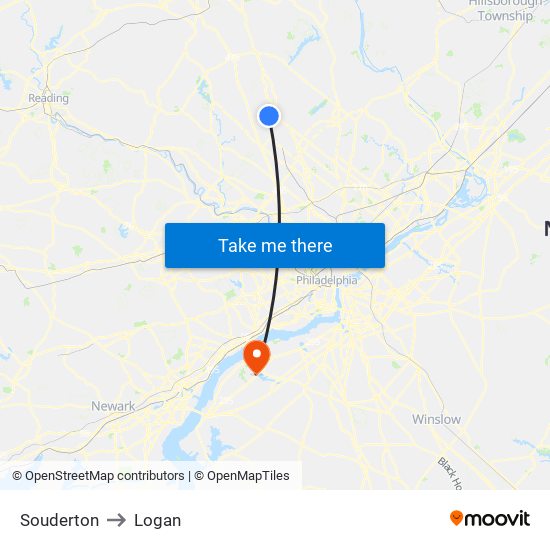 Souderton to Logan map
