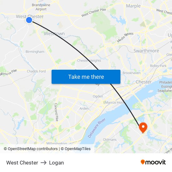 West Chester to Logan map