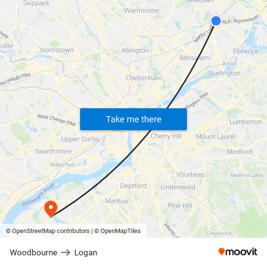 Woodbourne to Logan map