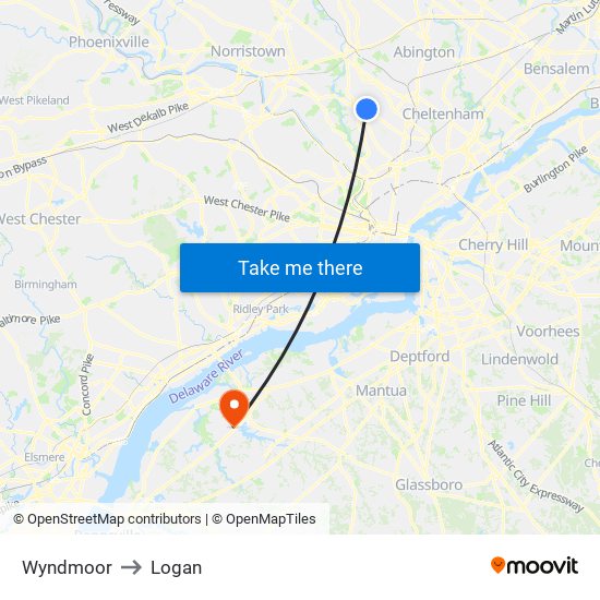 Wyndmoor to Logan map