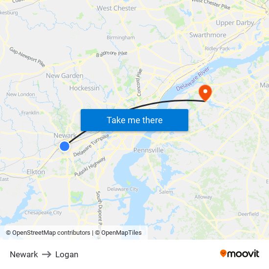 Newark to Logan map