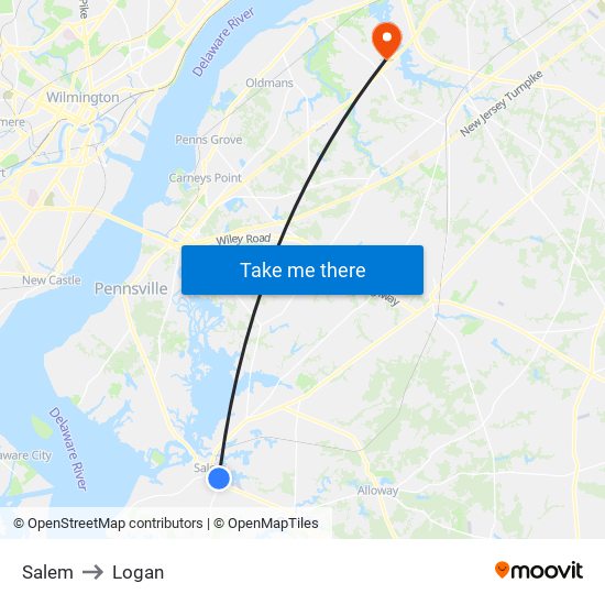 Salem to Logan map