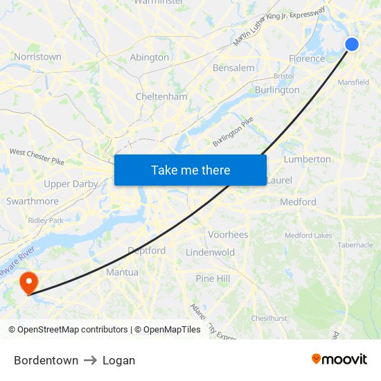 Bordentown to Logan map