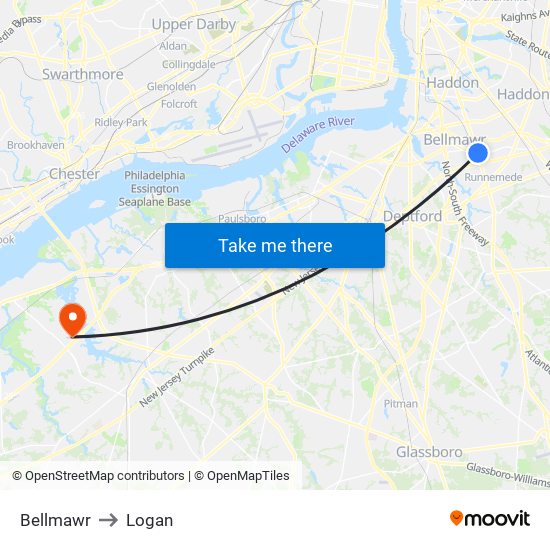 Bellmawr to Logan map