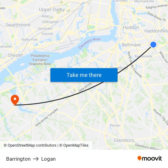 Barrington to Logan map