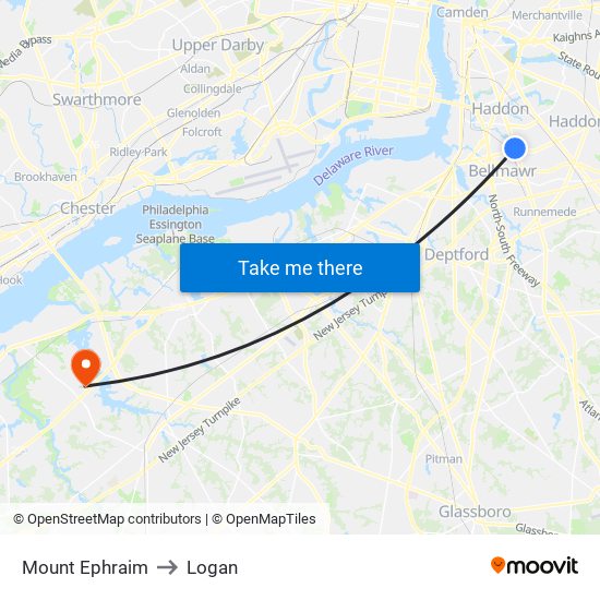 Mount Ephraim to Logan map