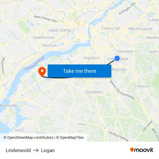Lindenwold to Logan map