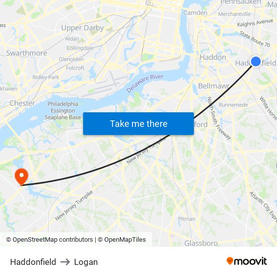 Haddonfield to Logan map
