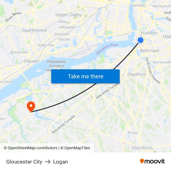 Gloucester City to Logan map