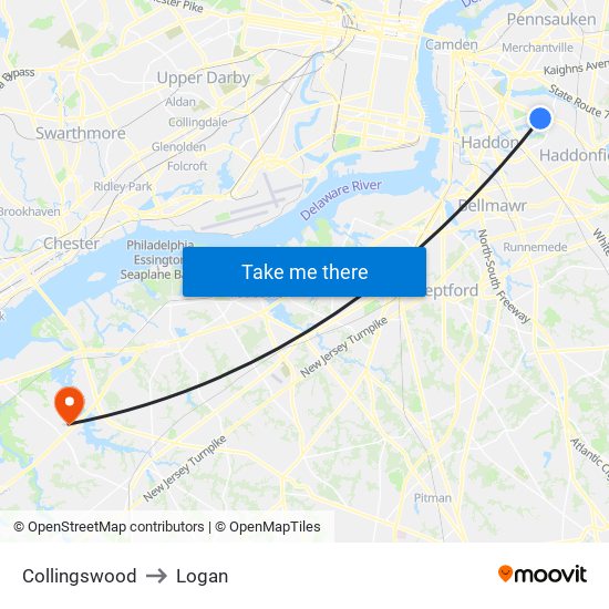 Collingswood to Logan map