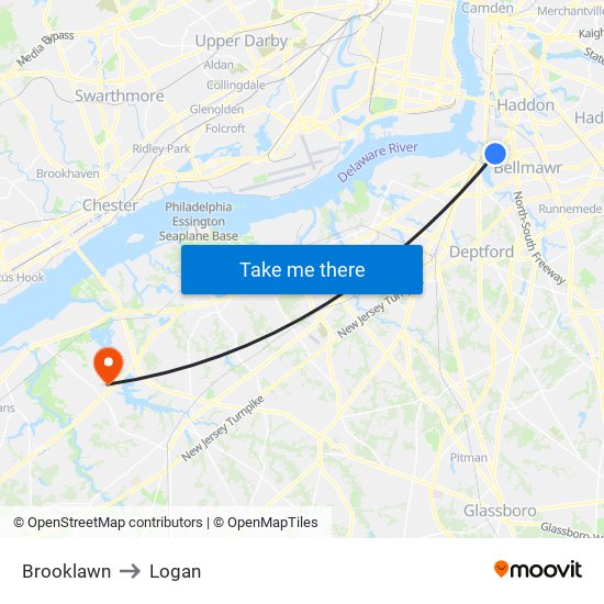 Brooklawn to Logan map