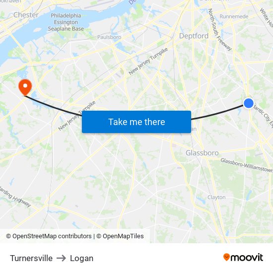 Turnersville to Logan map