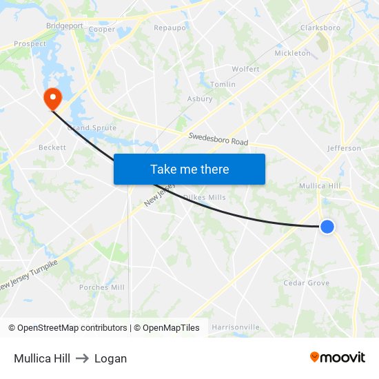 Mullica Hill to Logan map