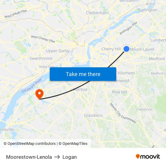 Moorestown-Lenola to Logan map