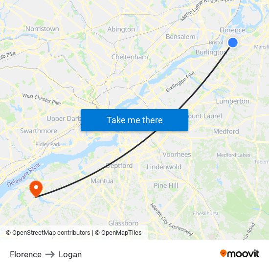 Florence to Logan map