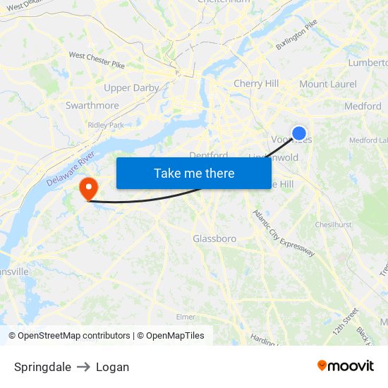 Springdale to Logan map