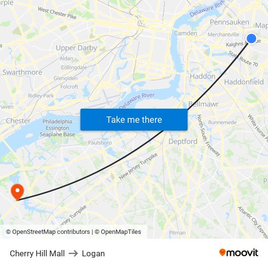 Cherry Hill Mall to Logan map