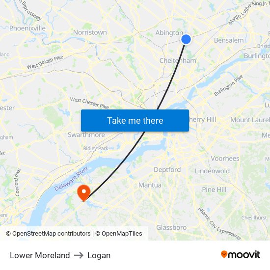 Lower Moreland to Logan map