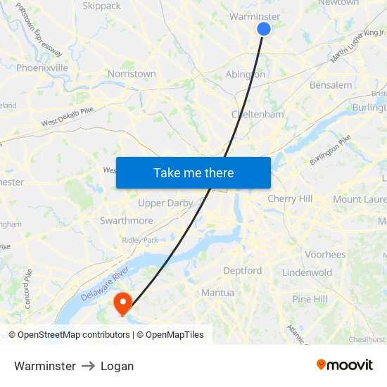 Warminster to Logan map