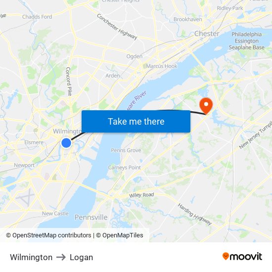 Wilmington to Logan map