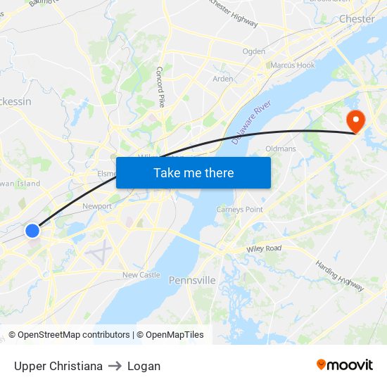 Upper Christiana to Logan map