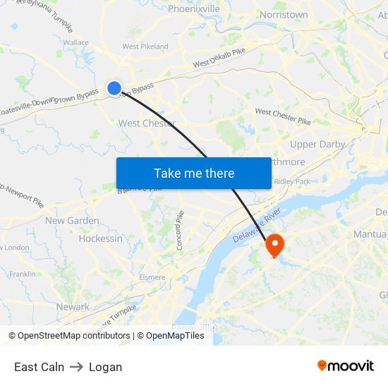 East Caln to Logan map