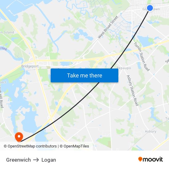 Greenwich to Logan map